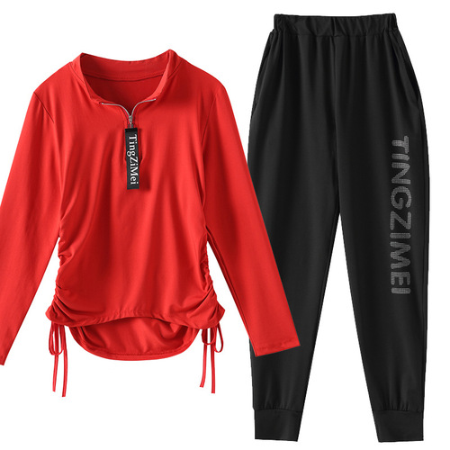Tingziyi square dance clothing new suit autumn and winter quick-drying sports two-piece group competition performance practice clothes