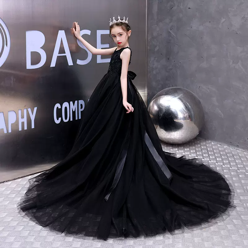 儿童礼服模特走秀晚礼服小女孩蓬蓬纱演出服女童公主裙蝴蝶结裙摆