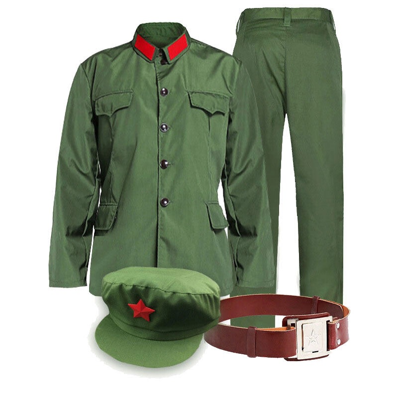 Old-fashioned clothing green polyester card dacron suit red guards nostalgic performance clothing veterans party clothing men and women
