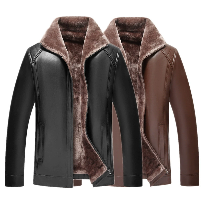 Мужское кожаное зимнее пальто Haining, Мужская Утепленная кожаная куртка на флисовой подкладке для пап среднего возраста и старых лет, оптовая продажа с фабрики
