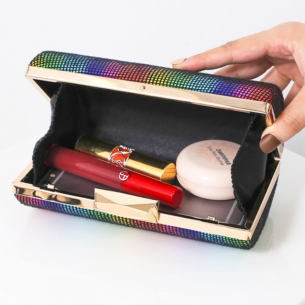 Nueva PU de las mujeres bolso de noche elegante bolso de Noche del arco iris del embrague del todo-fósforo hombro bolsa de la cadena de entrega transfronteriza