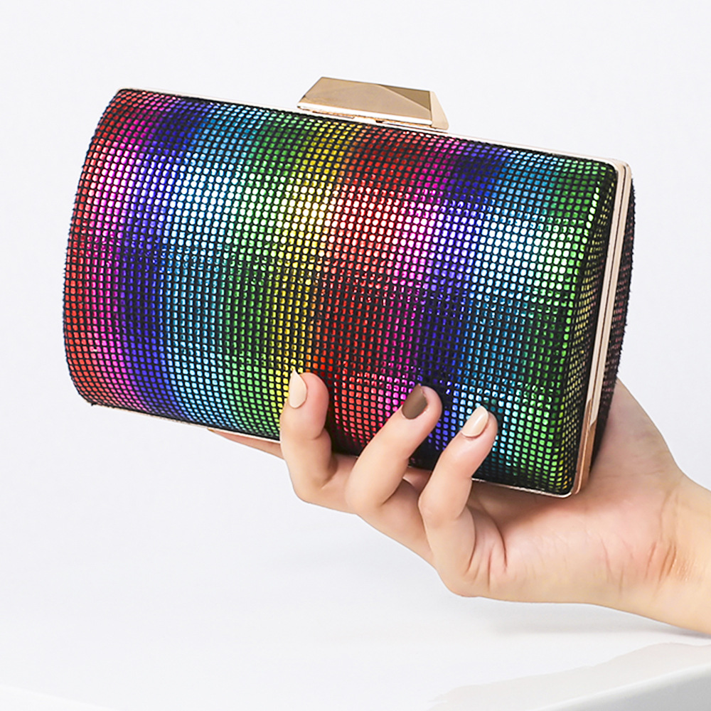 Nueva PU de las mujeres bolso de noche elegante bolso de Noche del arco iris del embrague del todo-fósforo hombro bolsa de la cadena de entrega transfronteriza
