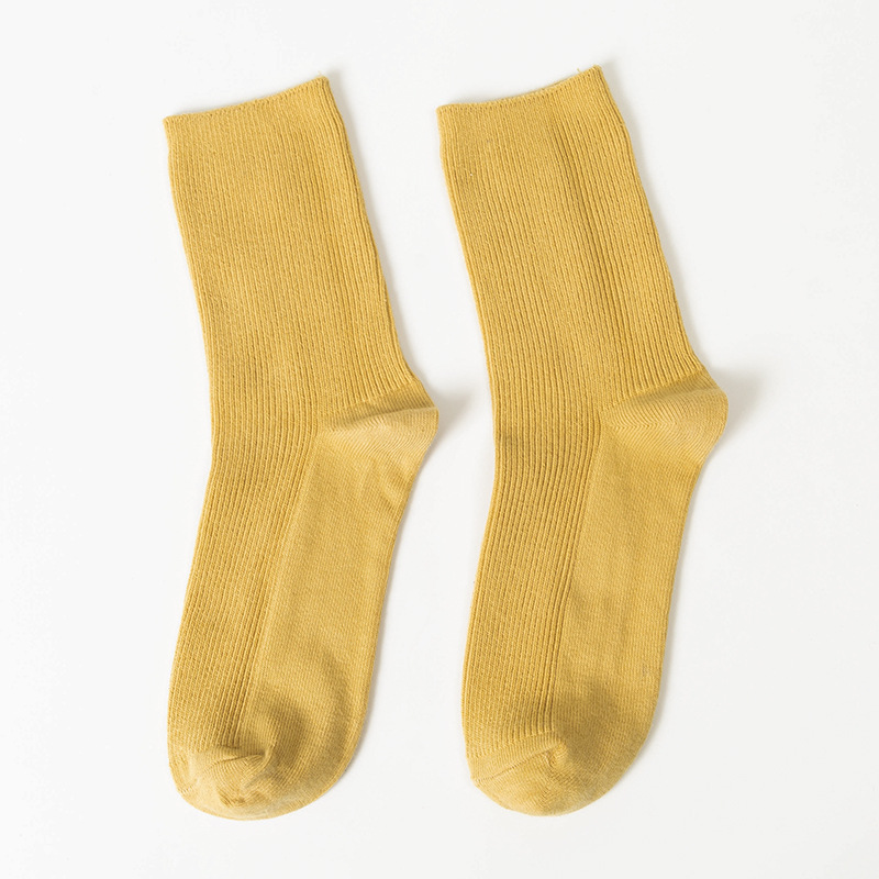 Calcetines de mujer otoño e invierno nuevo algodón casual rayas desodorante transpirable calcetines de media pantorrilla calcetines de color sólido doble aguja ins algodón calcetines de mujer