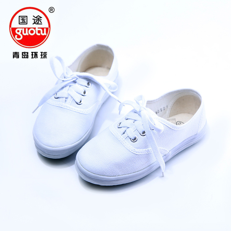 Qingdao Universal Road Children's Performance White Sneakers Tennis Shoes Pure White Lace Sports Shoes Kindergarten White Shoes