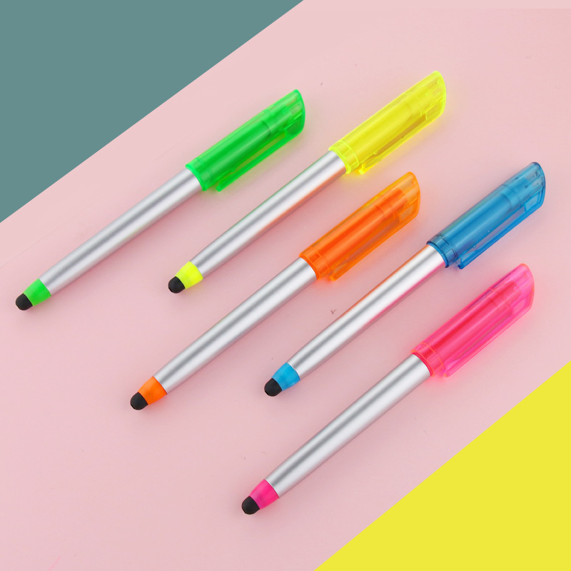 Nuevo bolígrafo resaltador multifuncional bolígrafo pluma capacitiva logotipo imprimible uno multiusos estilo perezoso personalización promocional