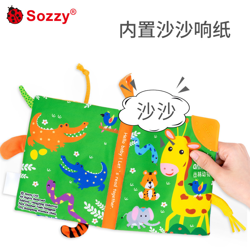 SOZZY bebé educación temprana animal a prueba de lágrimas cola libro de tela entre padres e hijos interactivo papel de timbre educativo bebé libro de tela juguete