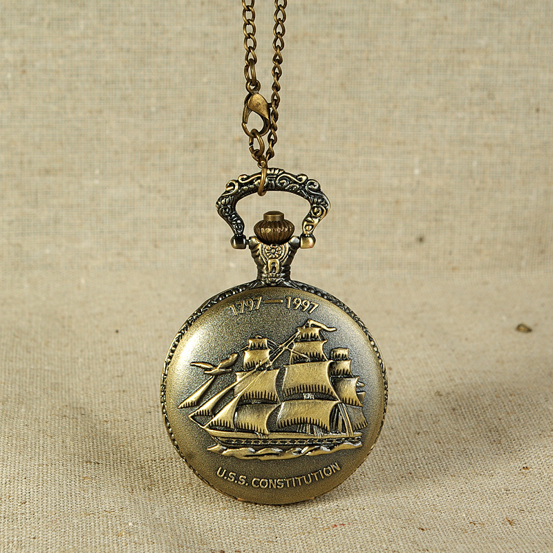 Large sailing boat smooth pocket watch one-piece delivery relief style classical pocket watch 8040