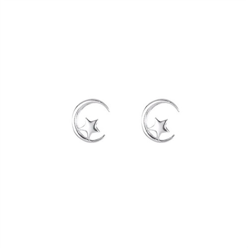 Set of 6s925 Silver Needles Star and Moon Earrings, Fashionable, Simple, Small, Plain Silver, Weekly Earrings for Women