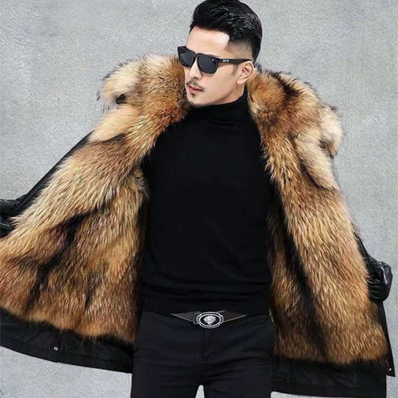 Зимняя парка Amazon 2024 для мужчин и женщин, пальто средней длины из искусственного лисьего меха, в европейско-американском стиле.