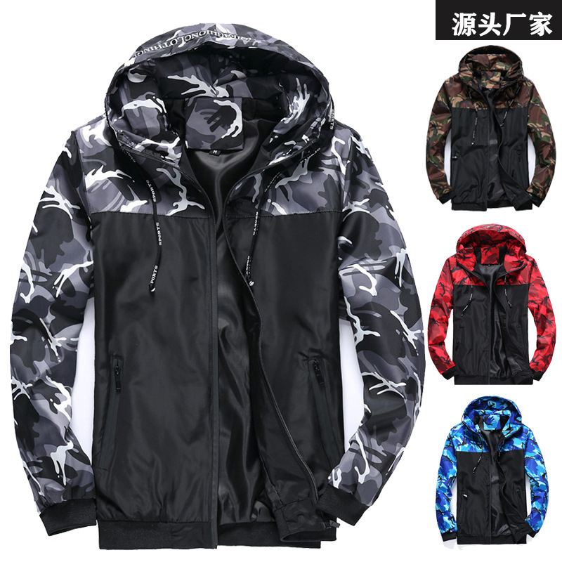 Camouflage men's jacket men's coat overcoat hooded color matching new youth wish Amazon shrimp manufacturers