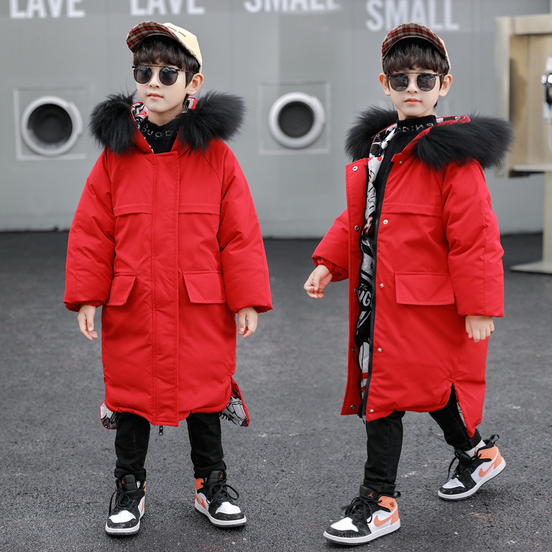 Ropa para niños, abrigo de algodón con relleno de plumón para niños, invierno 2024, abrigo de algodón de longitud media para niños, chaqueta de algodón gruesa para niños medianos y grandes