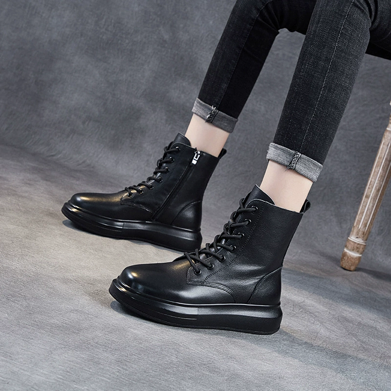 Ботинки Martin из натуральной кожи, женские ботильоны в британском стиле, осень и зима 2022, Новое поступление, универсальные модные ботильоны из мягкой кожи на плоской подошве с круглым носком и платформой