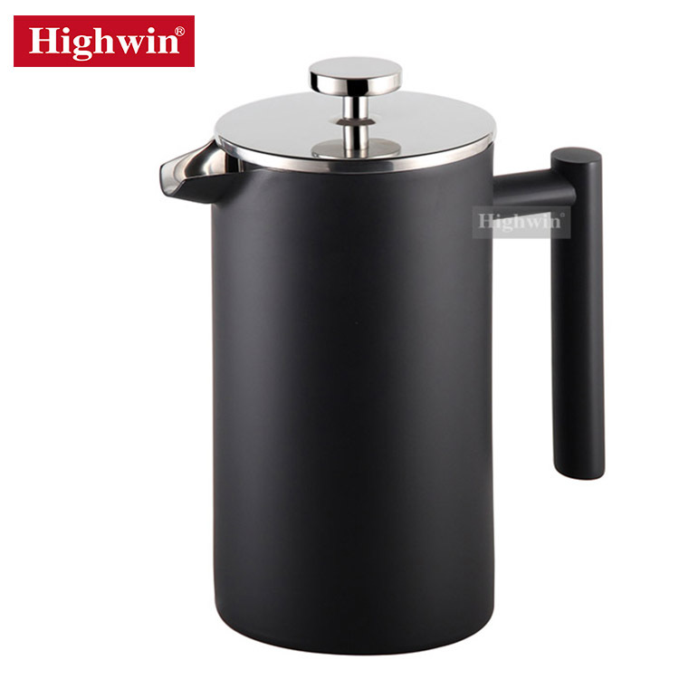 Highwin acampar al aire libre mano cafetera negro doble capa de acero inoxidable 304 presión francés té cafetera