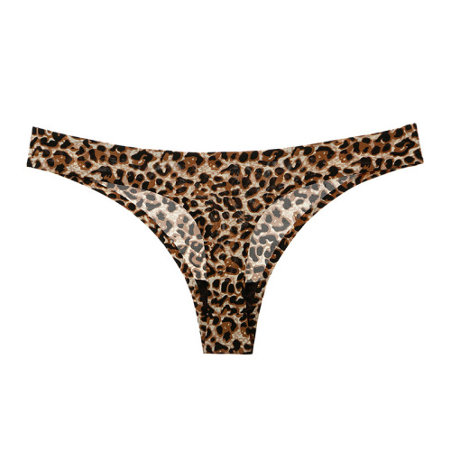 Ice silk seamless one-piece women's underwear, low-waist sports fitness t-pants, sexy and interesting leopard print women's thong