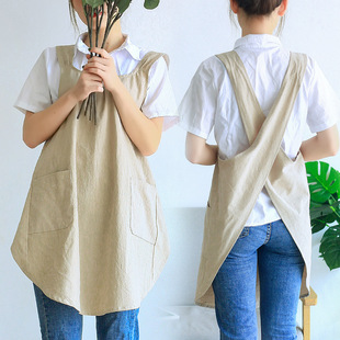 Foreign trade export Korean style simple retro pastoral shoulder lace-free female apron home comfortable coverall kitchen cleaning