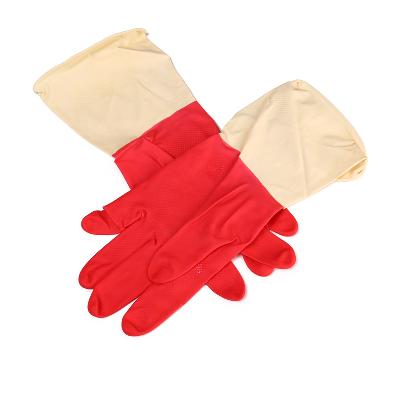 50g two-color waterproof latex household cleaning waterproof non-slip dishwashing durable household rubber gloves wholesale