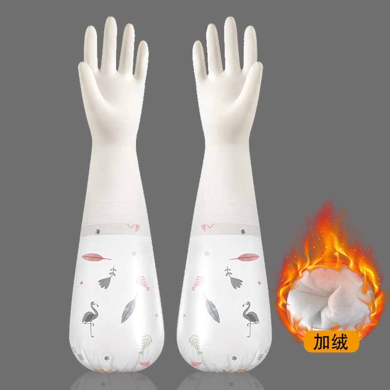 Fleece-lined Dishwashing Women, Durable Rubber Two-tone Gloves For Laundry Household Chores, Winter Kitchen Use,_voghion.com