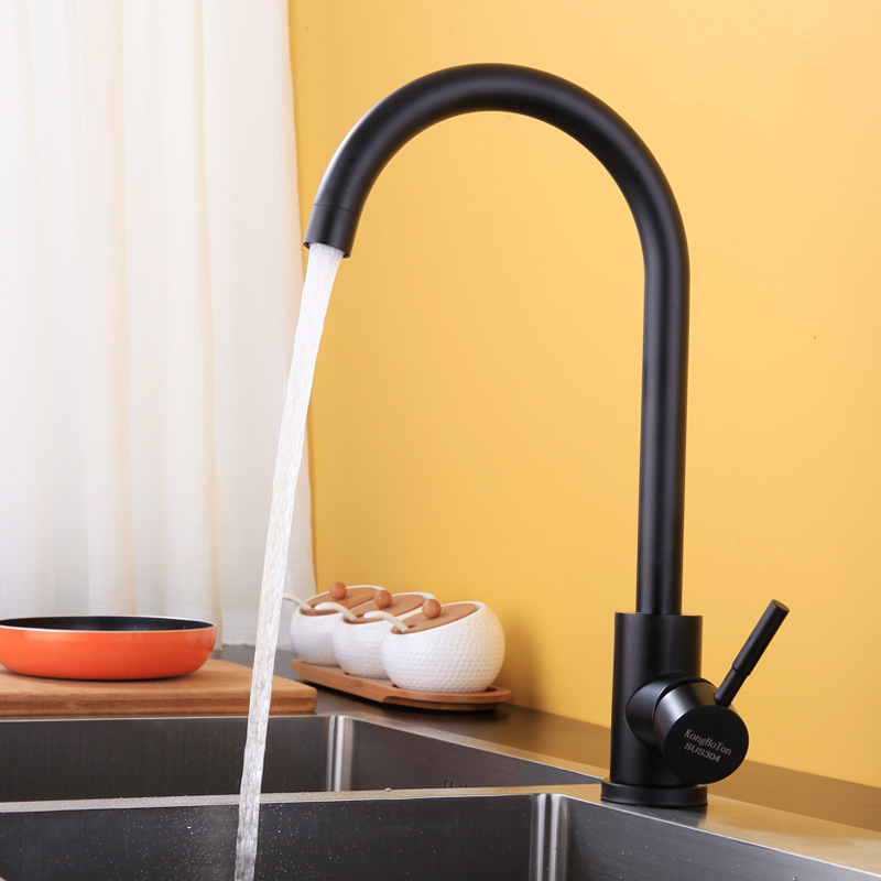 Manufacturer Cross-Border Sus304 Stainless Steel Black Kitchen Faucet Painted Hot and Cold Sink with Rotatable Sink