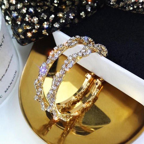 S925 silver needle Korean new style exaggerated twisted circle earrings super flash diamond internet celebrity temperament earrings stud earrings B498