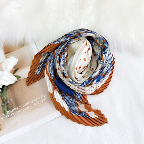 70 new style pleated cashew small square scarf for women in spring, autumn and summer, versatile decorative professional crepe small scarf