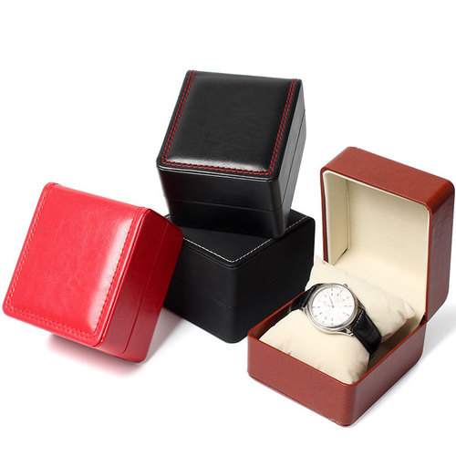 PU leather watch box with rounded corners and stitching single men's watch packaging box business watch jewelry storage box jewelry watch box