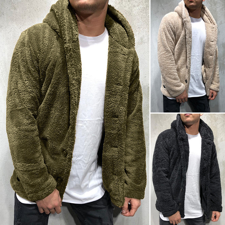 2025 Foreign Trade Cross-Border Autumn and Winter Season Men's Hooded Solid Color Jacket Fleece Sweater European and American Fashion Trendy Men's Clothing in Stock