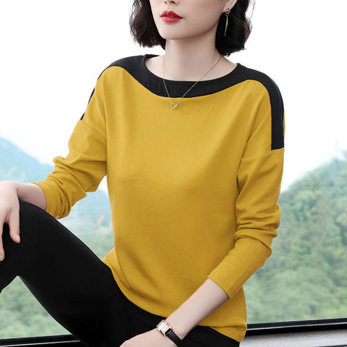 Women's Loose Long-Sleeve T-Shirt, Mother's Outfit for Autumn and Spring, Casual Under Shirt