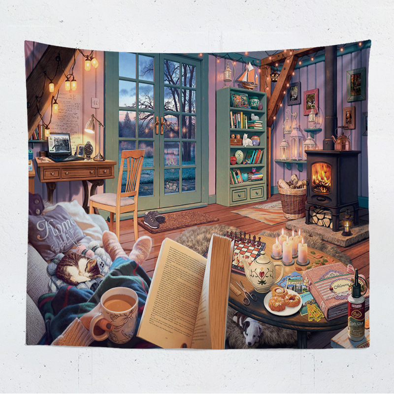 2024 새로운 크리스마스 귀여운 방 배경 천으로 장식 거실 변환 벽 기능 태피스트리 천