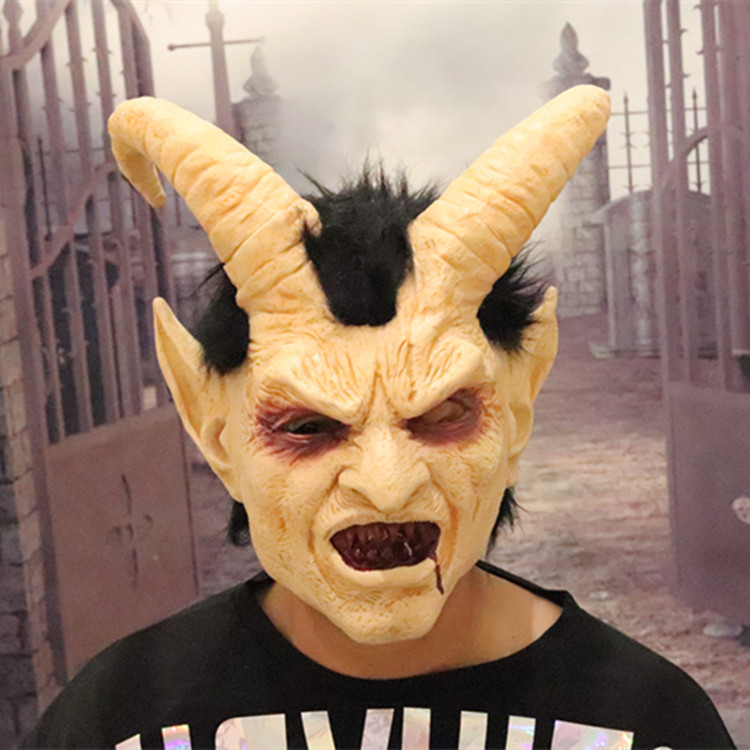 Cara humana Lucifer látex máscara cuerno cabeza cubierta Halloween Cospal props