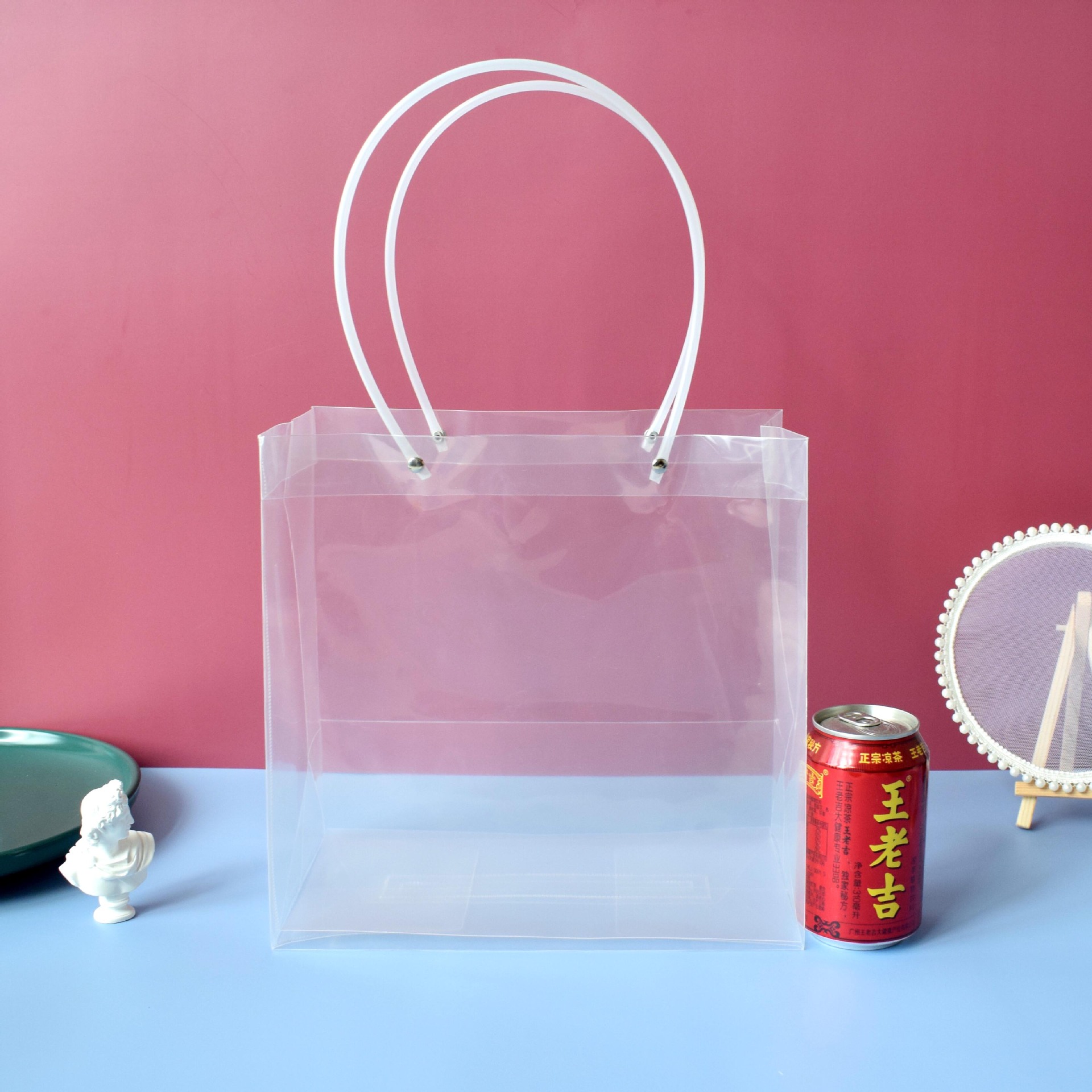 Thickened Transparent pvc Handbag Plastic Bag Oversized Flower Garment Packaging Bag ins Accompanying Gift Box Bag