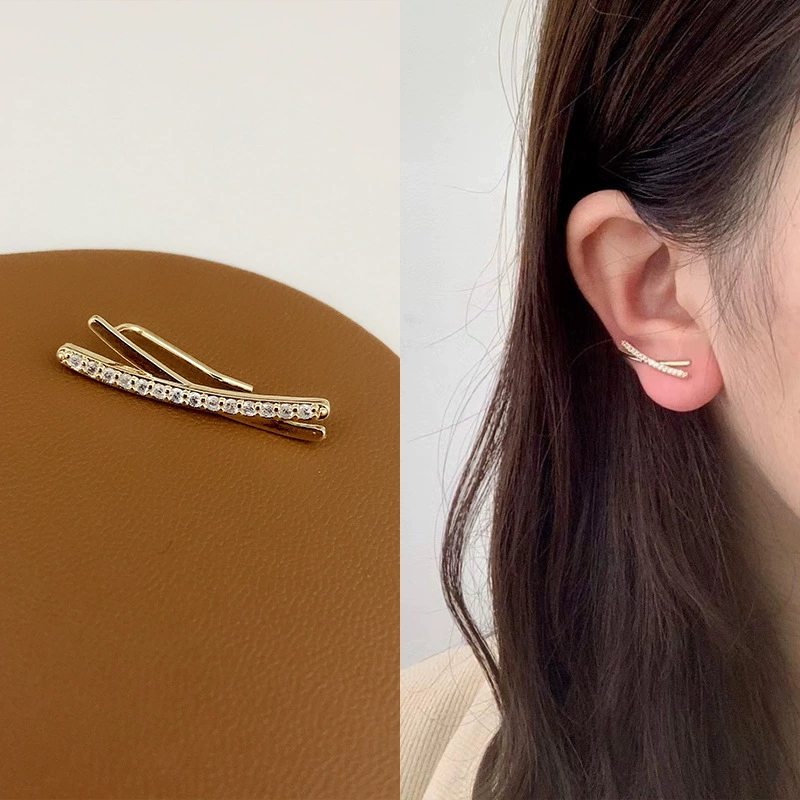Универсальные ушные клипсы с цирконием, позолота 14K, бес piercing, легкий дизайн