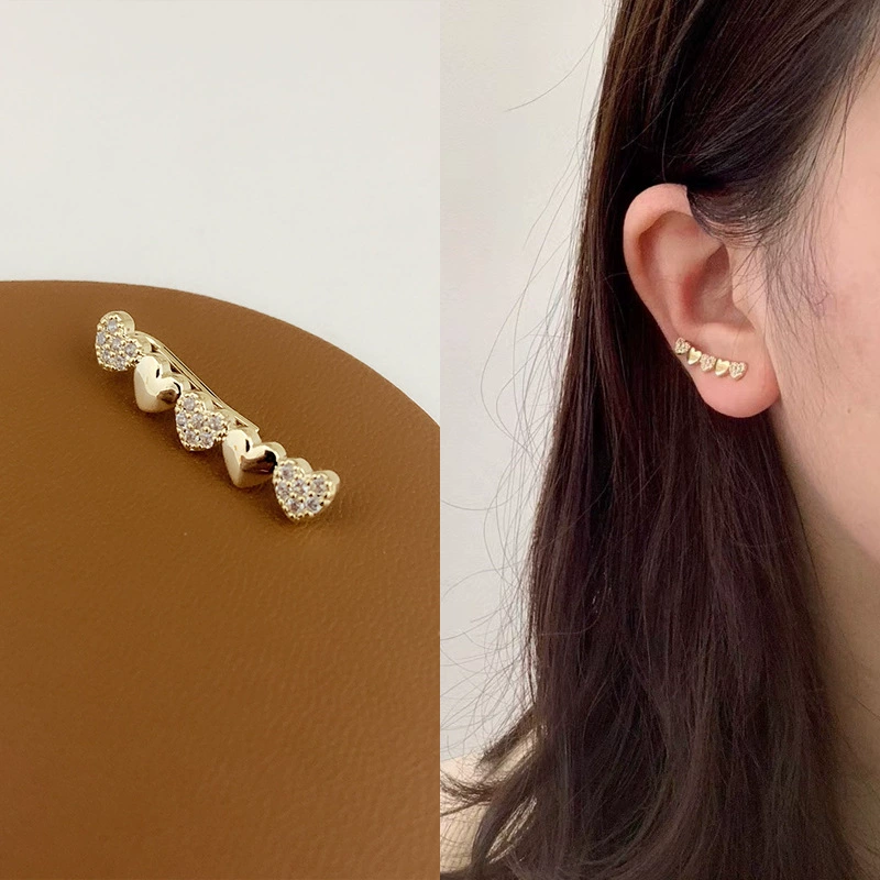 Универсальные ушные клипсы с цирконием, позолота 14K, бес piercing, легкий дизайн