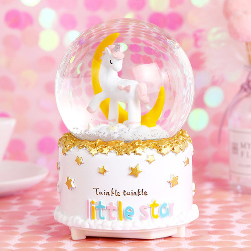 Fantasy Unicorn Crystal Ball Luminous Music Box Snowflake Music Box for Best Friends Chinese Valentine's Day Creative Gift Wholesale