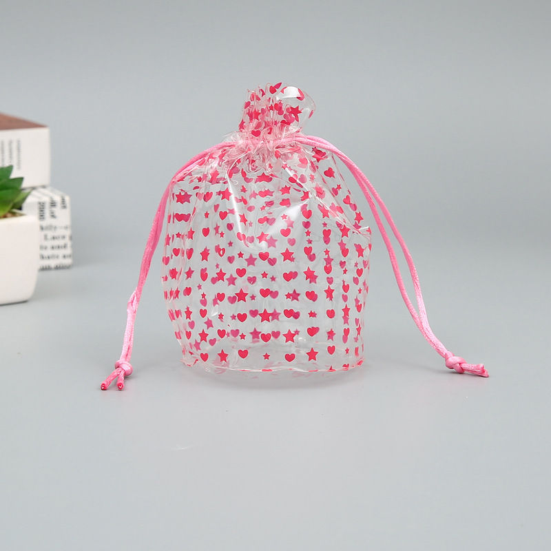 Pink girl heart PVC transparent printing plastic film bag manufacturers to make clothing gift promotional bags