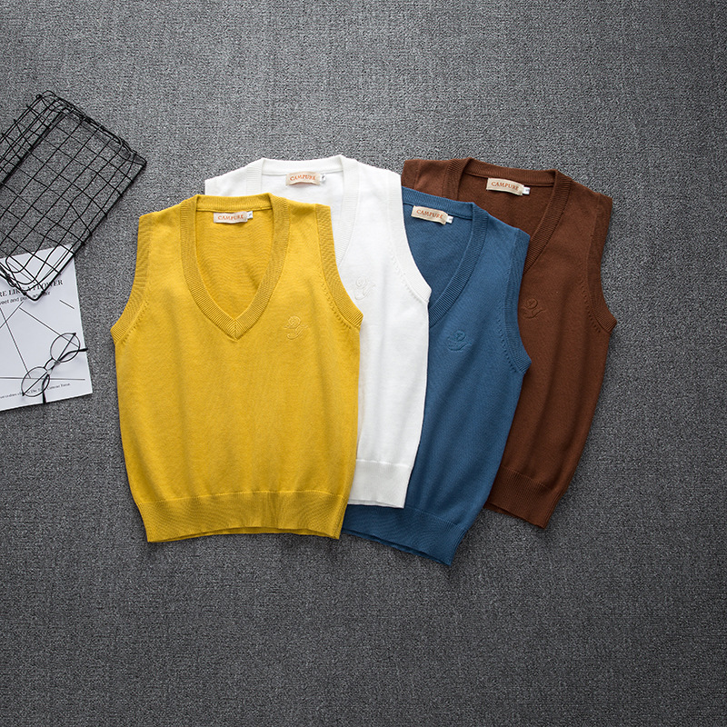 Campus College Sweater Sako & Wood Medium Solid Color Thin Japanese Student Pullover Knitted Vest Sweater