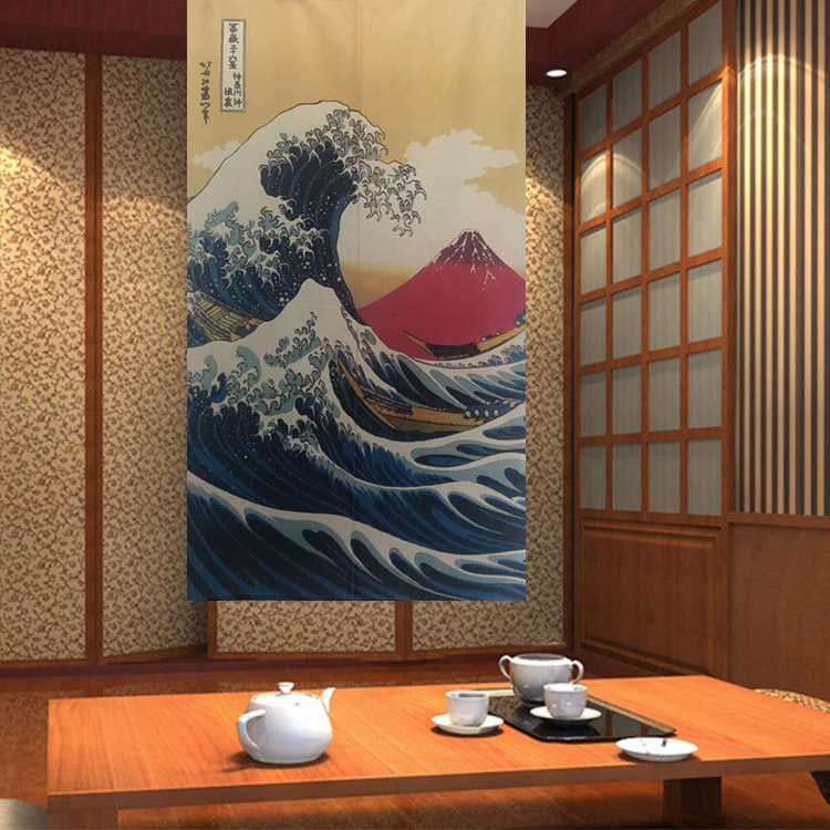 Factory direct Japanese fabric digital heat transfer printing curtain Kanagawa God style thickening