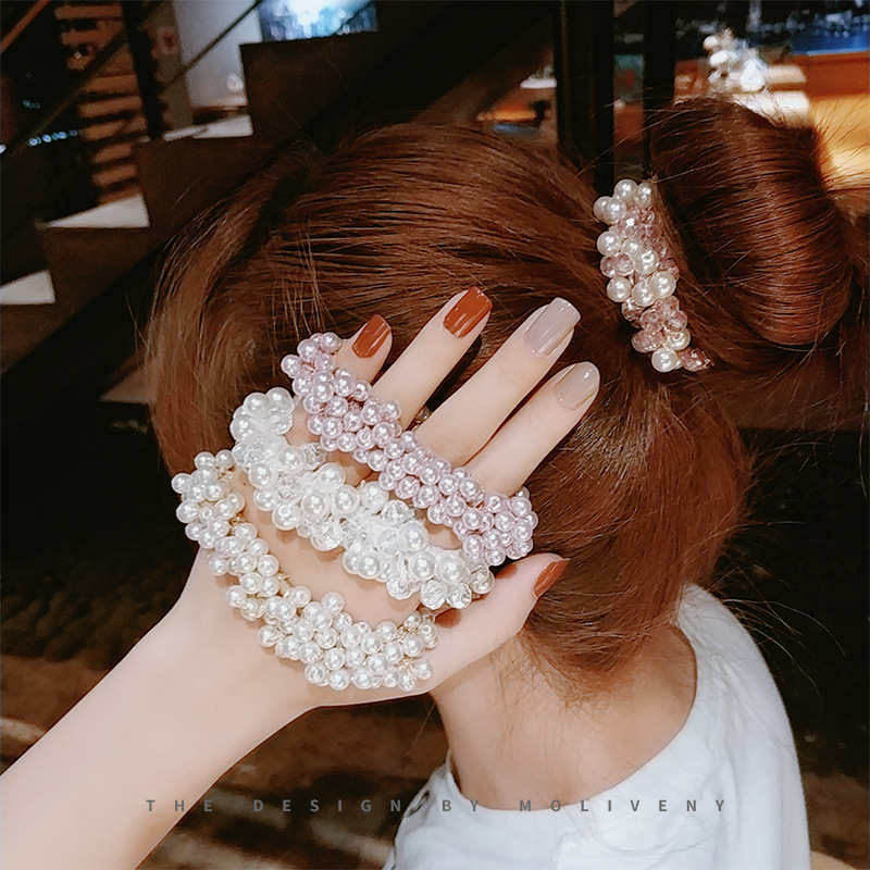 Hair Tie for Women with Pearls, Dual-Use Bracelet and Hairband, Suitable for Bun Hairstyles and Ponytails, High Elasticity Hair Band