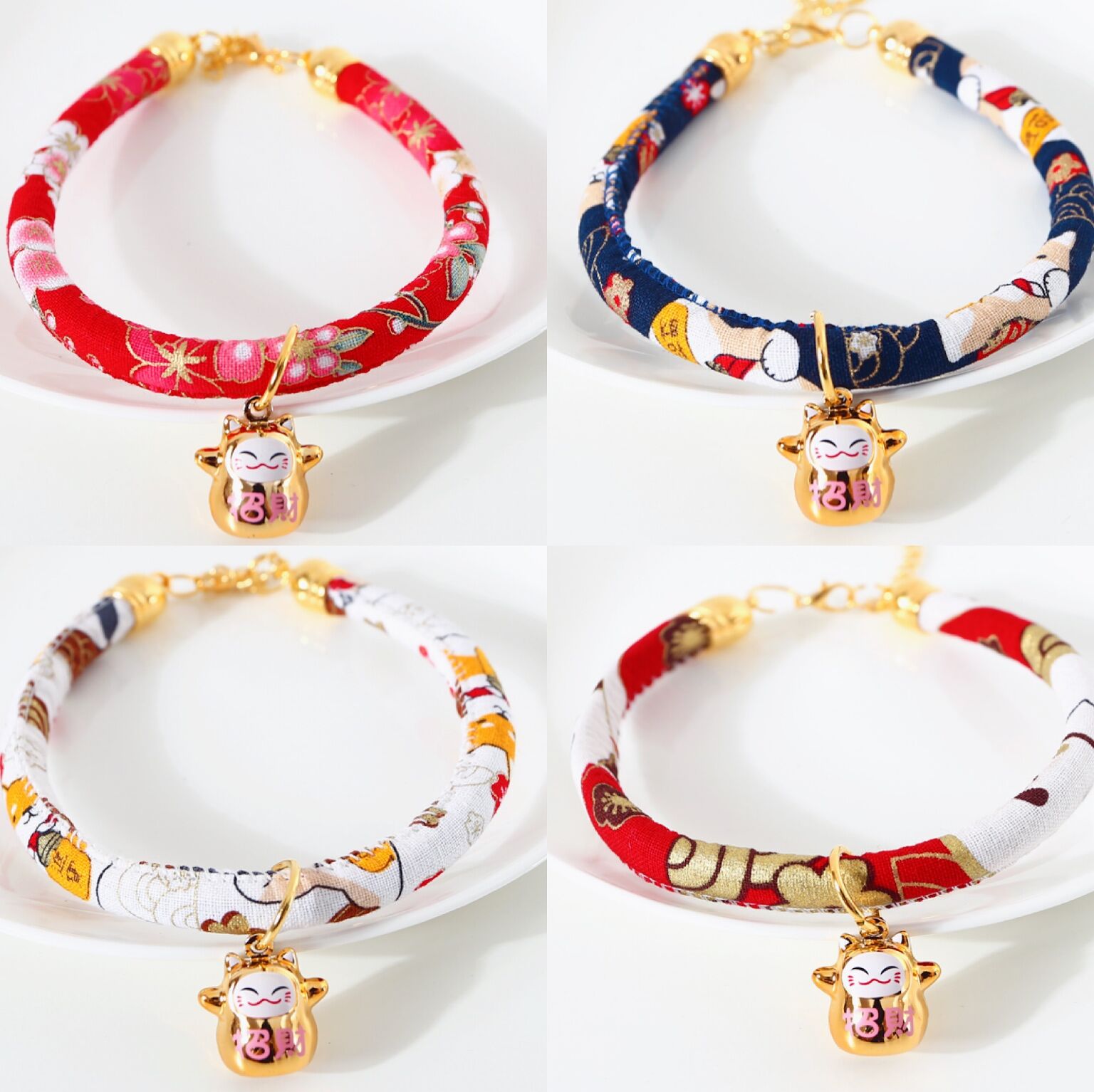Japón y flores de viento para atraer la fortuna gatos campana de bronce ajustable mascotas gatos perros collares accesorios de comercio exterior