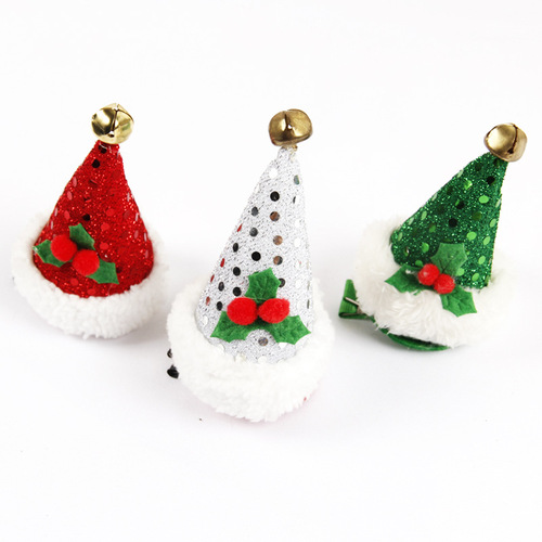  cross-border hot selling Christmas hairpin leaves snow white plush bell round hat Christmas holiday hairpin clip