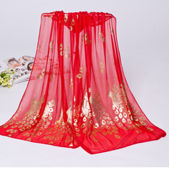 2023年春夏季新款女士圍巾美人沙紗巾孔雀花開富貴絲巾外貿批發