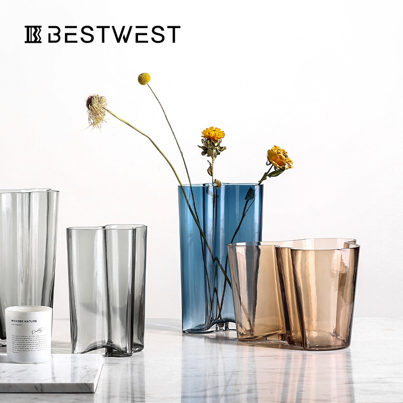 Best West High-end Legendary Lake Style Geometric Transparent Flower Vessel Glass Vase Ornaments Home Soft Decoration
