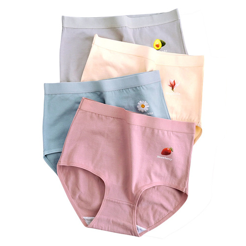 Mother's pure cotton underwear women's 200 pounds hip lifting and belly tightening plus size women's underwear wholesale high waist triangle shorts fruit