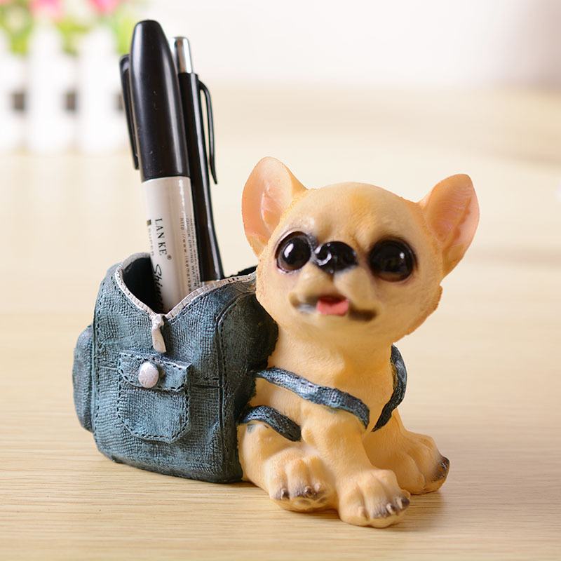 A generation of cowboy bag pen container puppy cute resin dog Handicraft ornaments students gift boys and girls