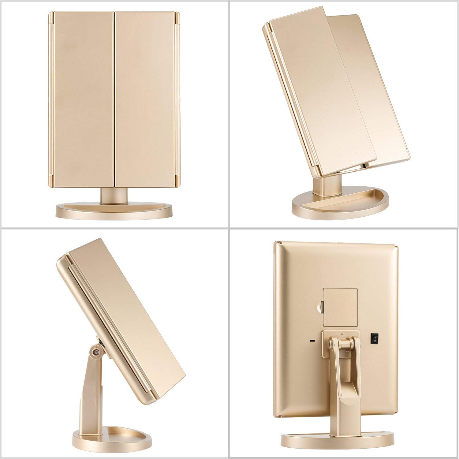 Espejo de maquillaje led Espejo de tres lados de escritorio plegable portátil Interruptor táctil Espejo giratorio de 180 grados Espejo de maquillaje de embellecimiento