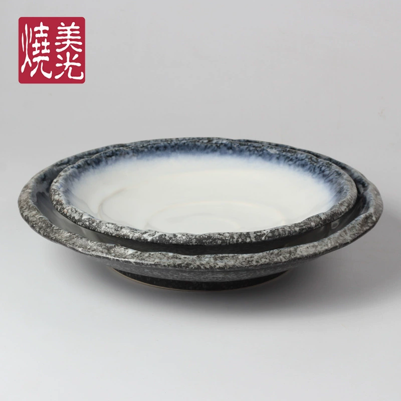 美光烧 Japanese and Korean food ceramic tableware 10-inch 12-inch ceramic round deep soup plate dinner plate boiled fish plate