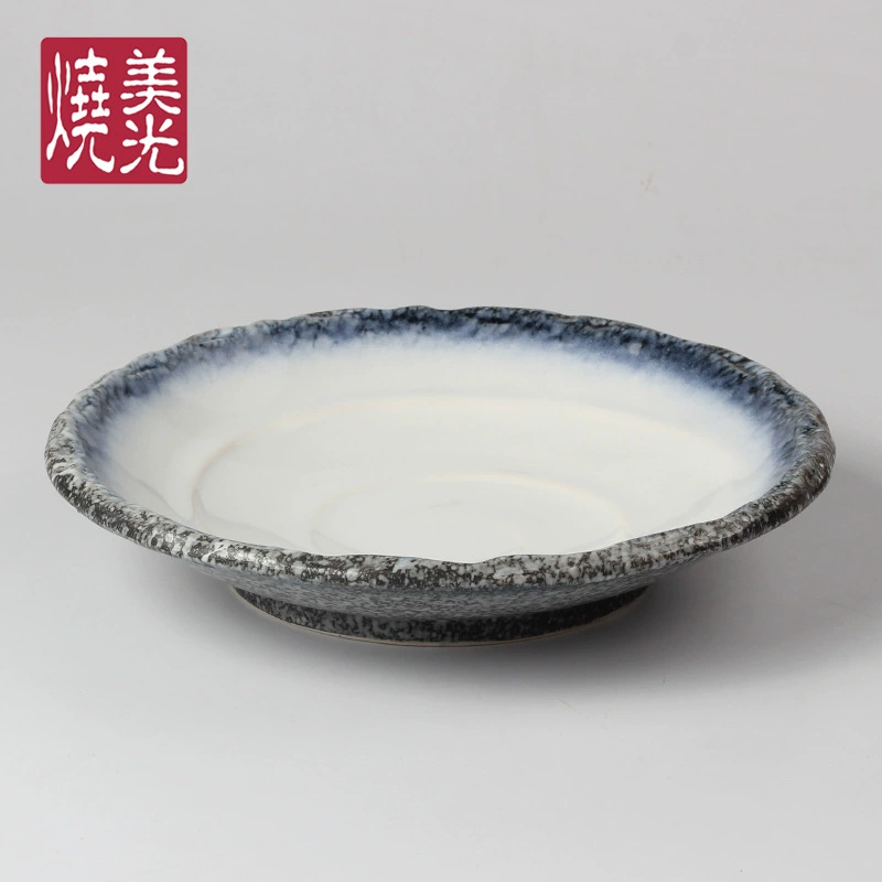 美光烧 Japanese and Korean food ceramic tableware 10-inch 12-inch ceramic round deep soup plate dinner plate boiled fish plate