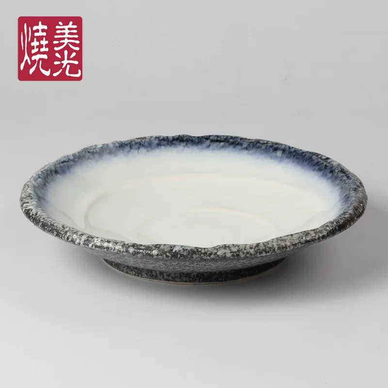 美光烧 Japanese and Korean food ceramic tableware 10-inch 12-inch ceramic round deep soup plate dinner plate boiled fish plate