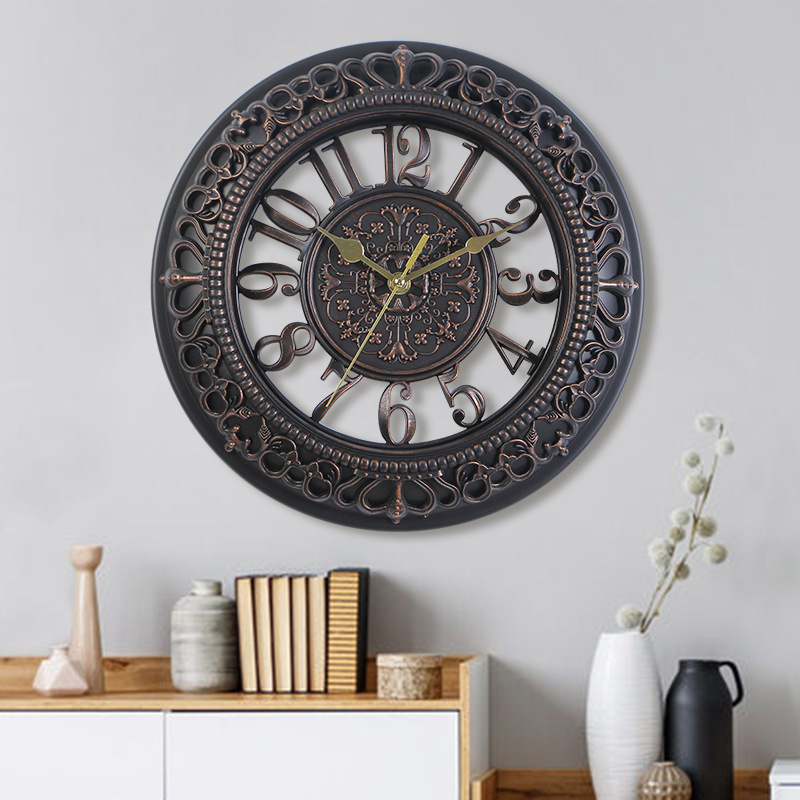 European-style creative 12-inch wall clock living room bedroom round wall clock clock office Company plastic wall clock foreign trade Wholesale