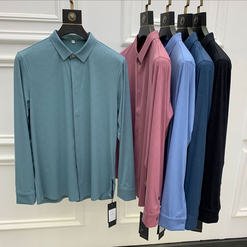 Autumn New Ice Silk Sliding Stretch Non-ironing White Shirt Men's Business Casual Slim-fit Long-sleeved Shirt SJC3107