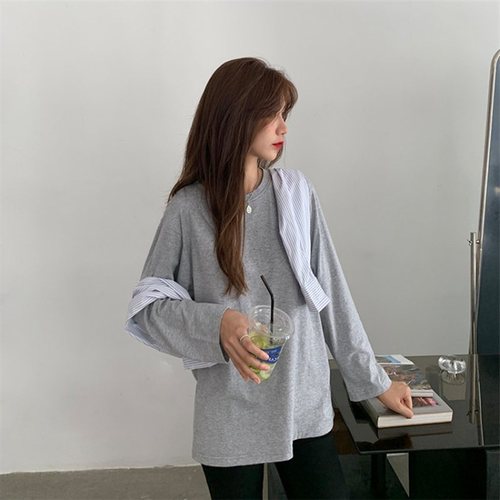 Fall White Base Shirt Women 2025 Long Sleeve Top Women Korean Style Loose Fashion Round Neck T-Shirt Trendy